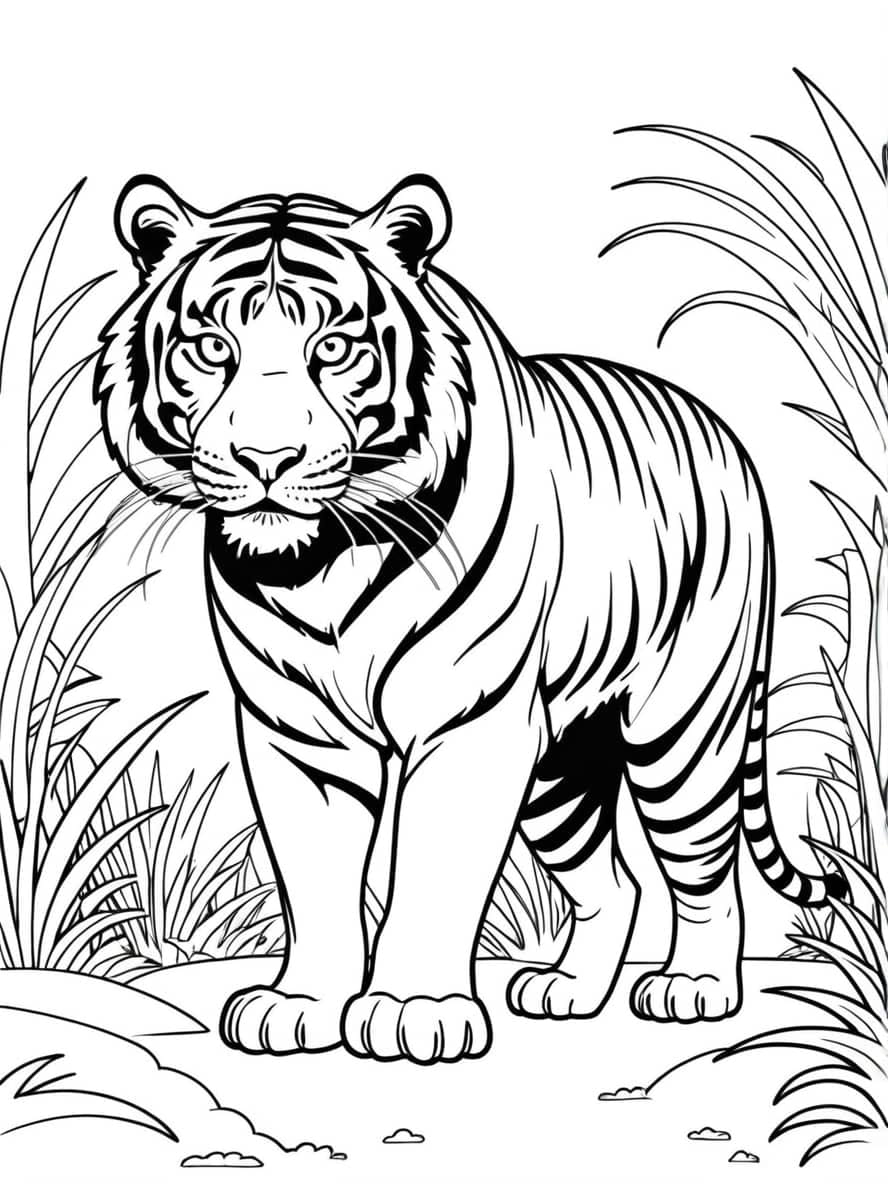 Tiger In Wild Coloring Pages For Kids