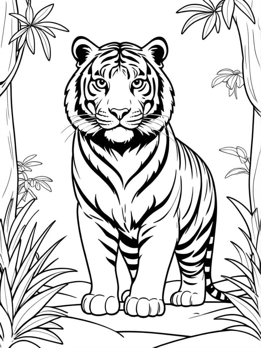 Tiger In Wild Coloring Pages