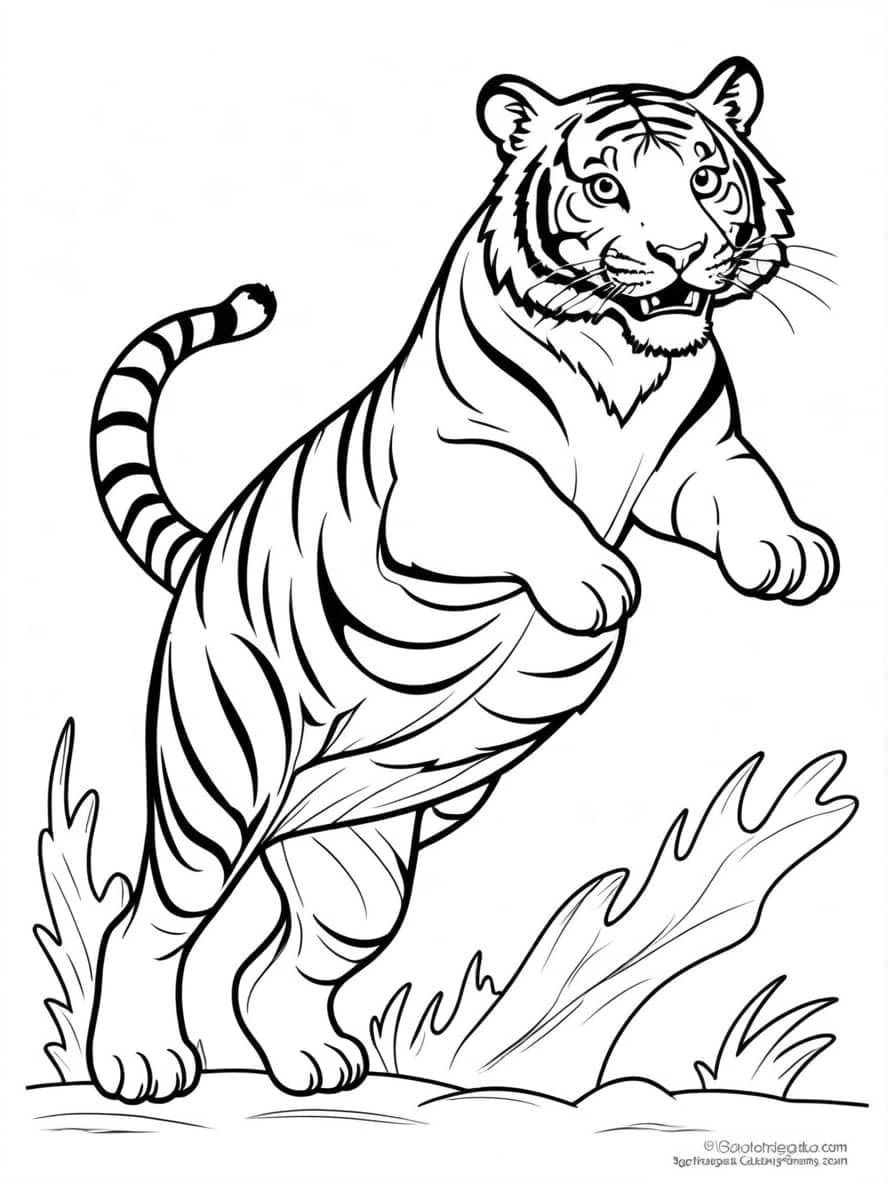 Tiger Leaping With Cub Coloring Pages