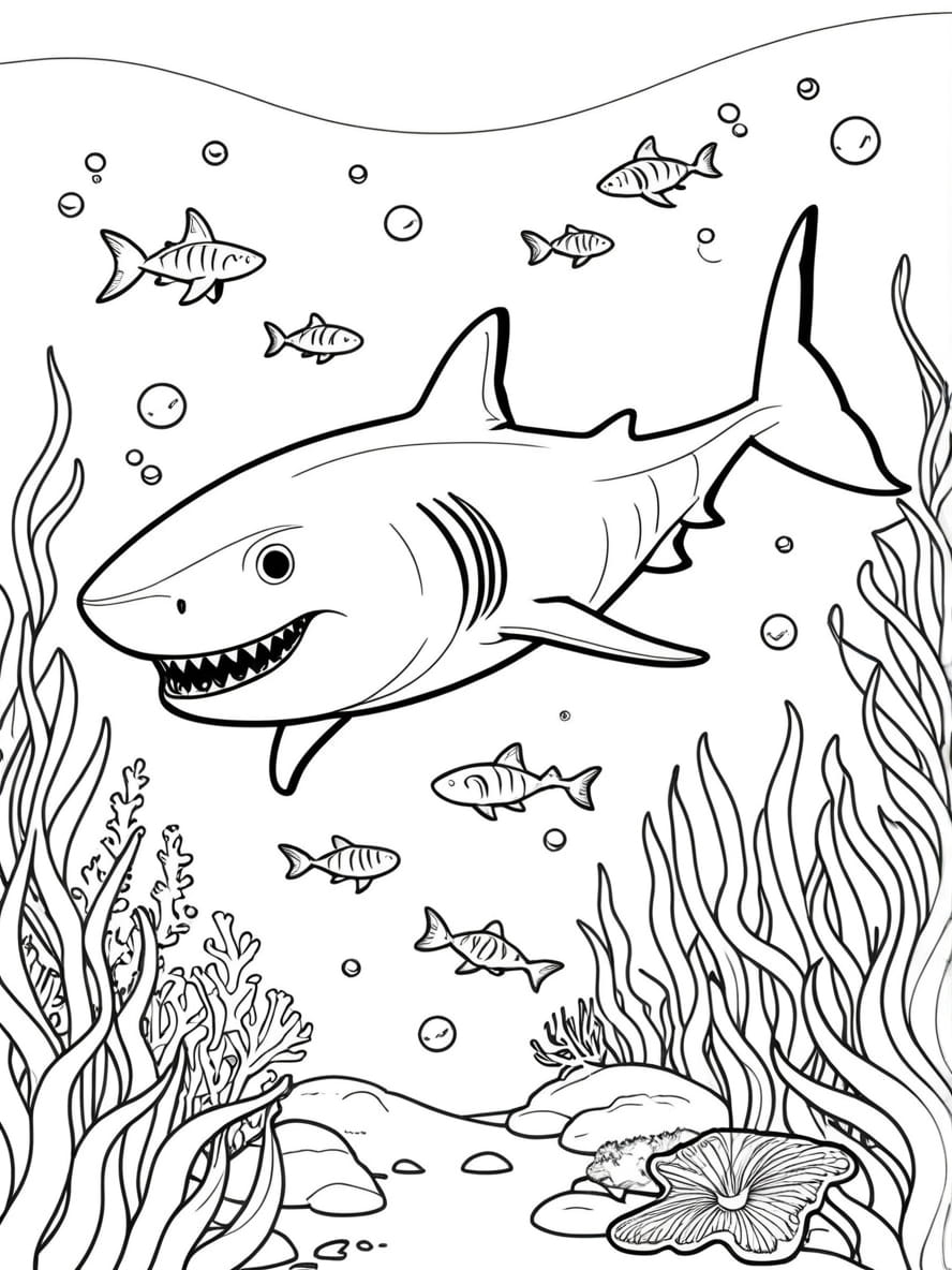 Tiger Shark Deep In The Ocean Coloring Pages