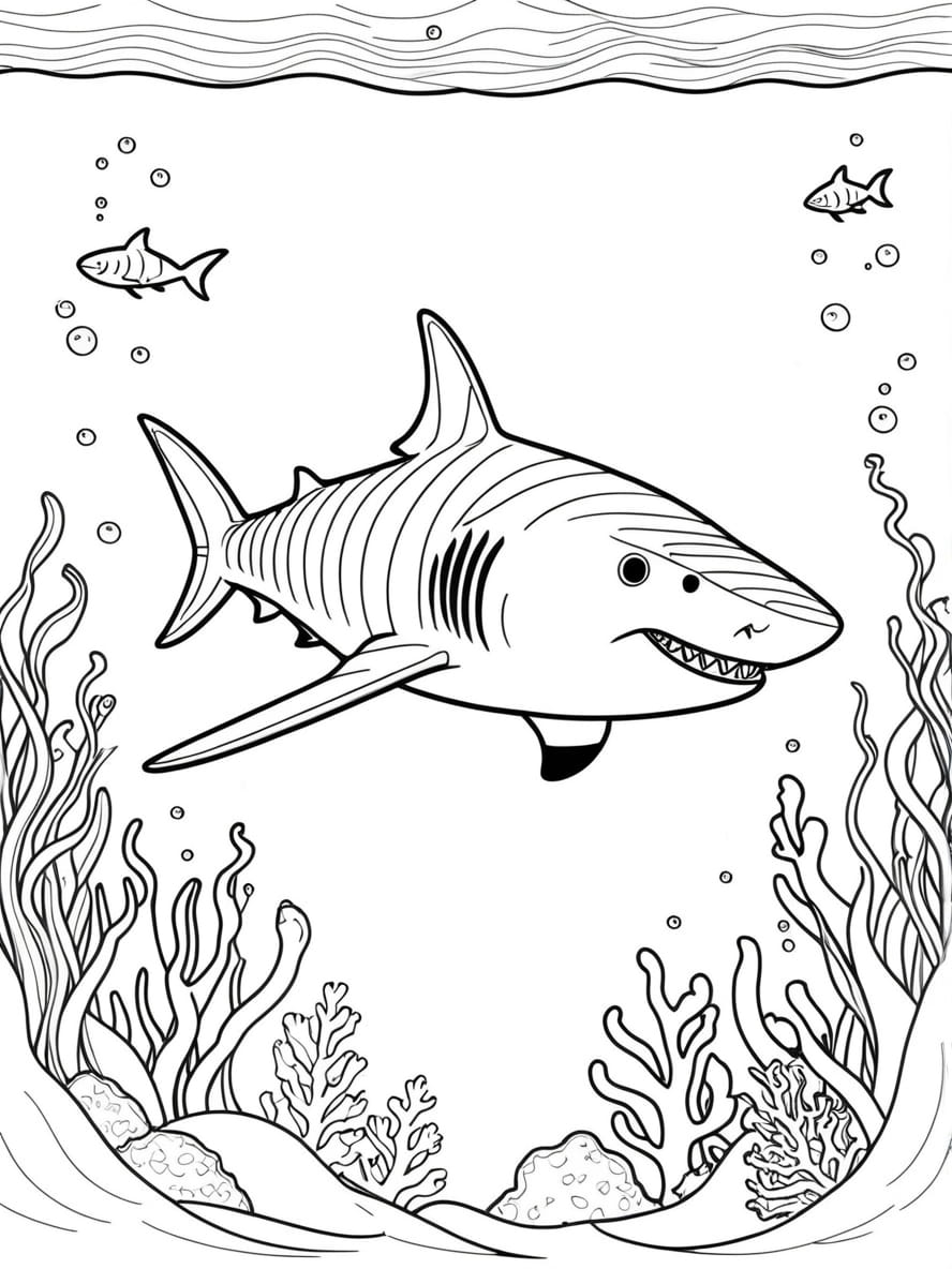 Tiger Shark In The Ocean Coloring Pages