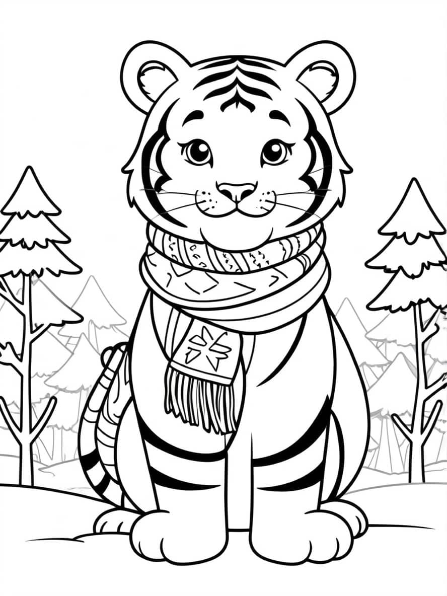 Tiger Smiling Wearing Scarf Coloring Pages