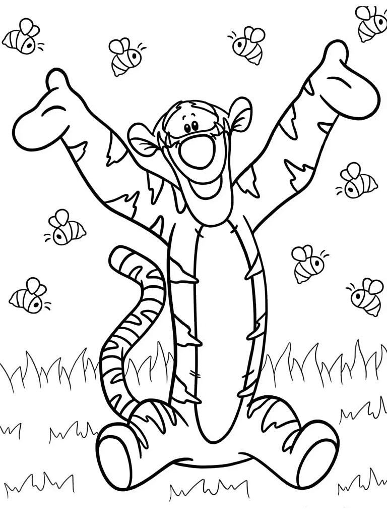 Tiger With Bee In Garden Coloring Pages