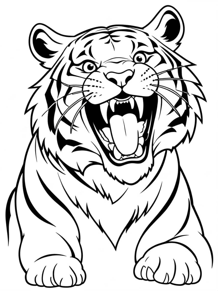 Tiger Yawning With Big Fangs Coloring Pages