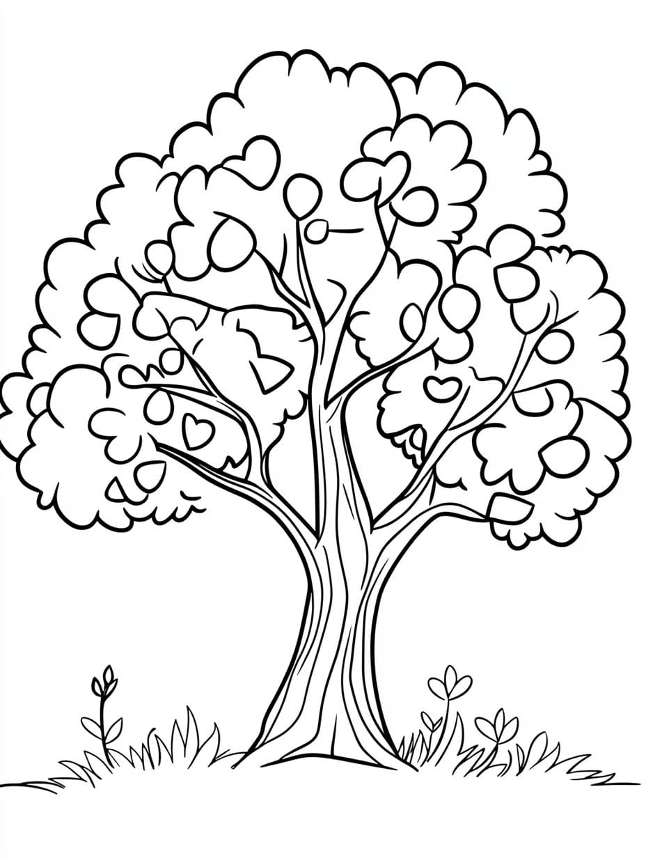 Tree Coloring Page For Kid Cartoon Style