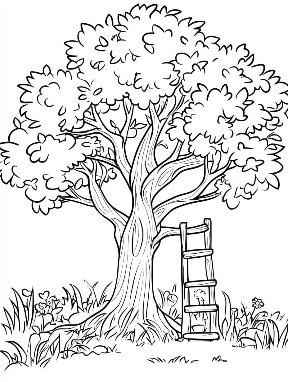 Tree In Garden Coloring Pages