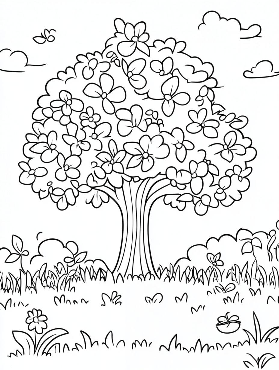 Tree With Butterfly Coloring Pages