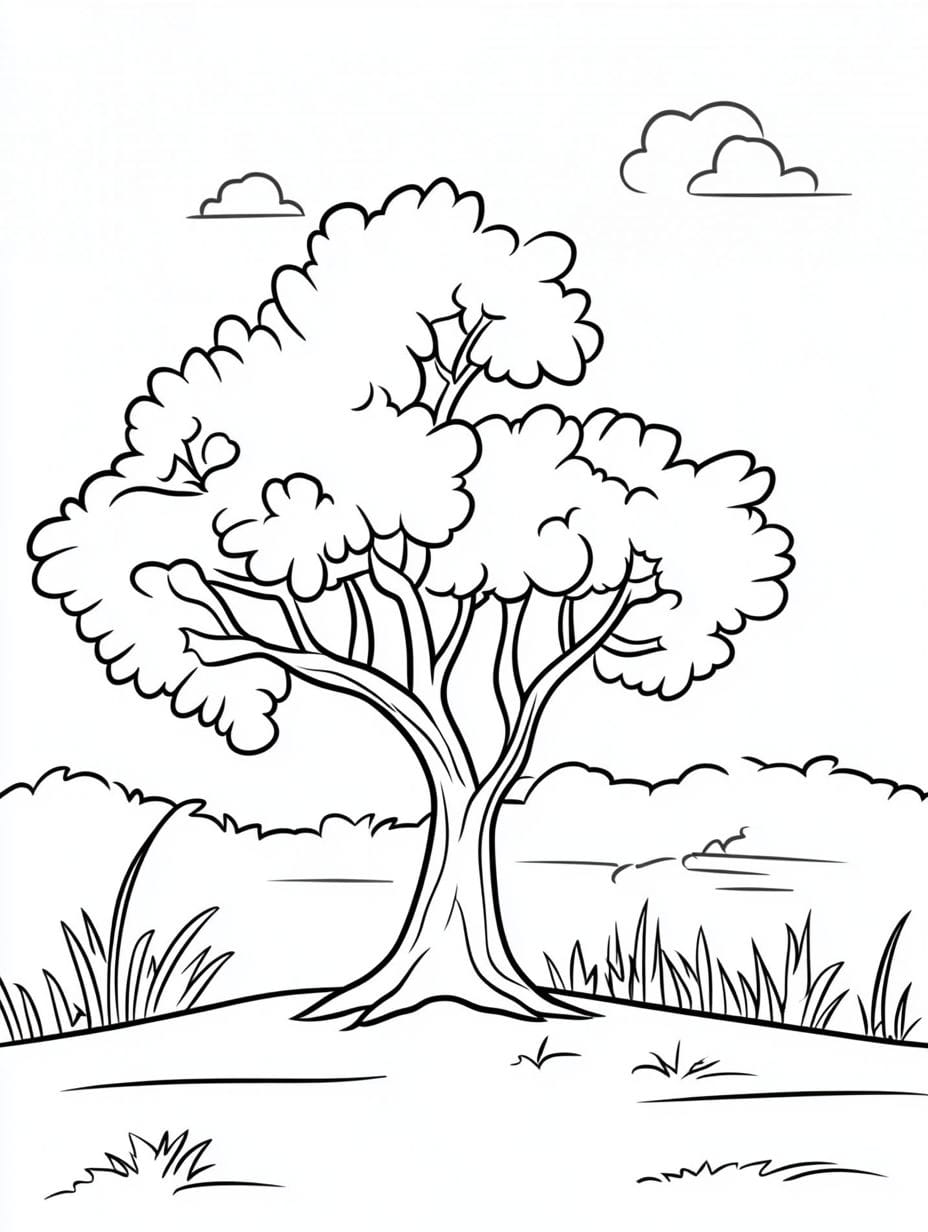 Tree With Cloud Coloring Pages