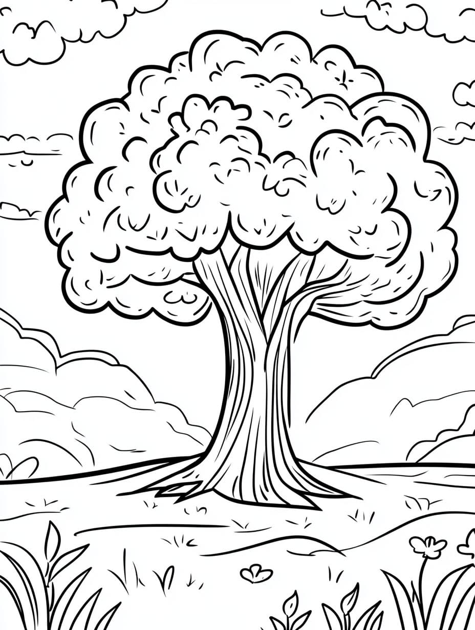 Tree With Leaves Coloring Pages