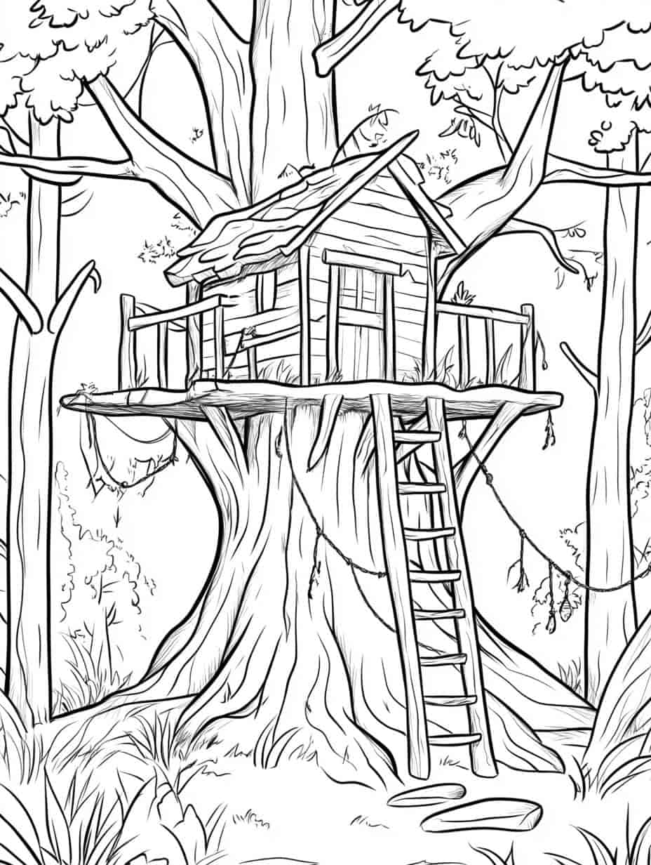 Treehouse In The Forest Coloring Pages