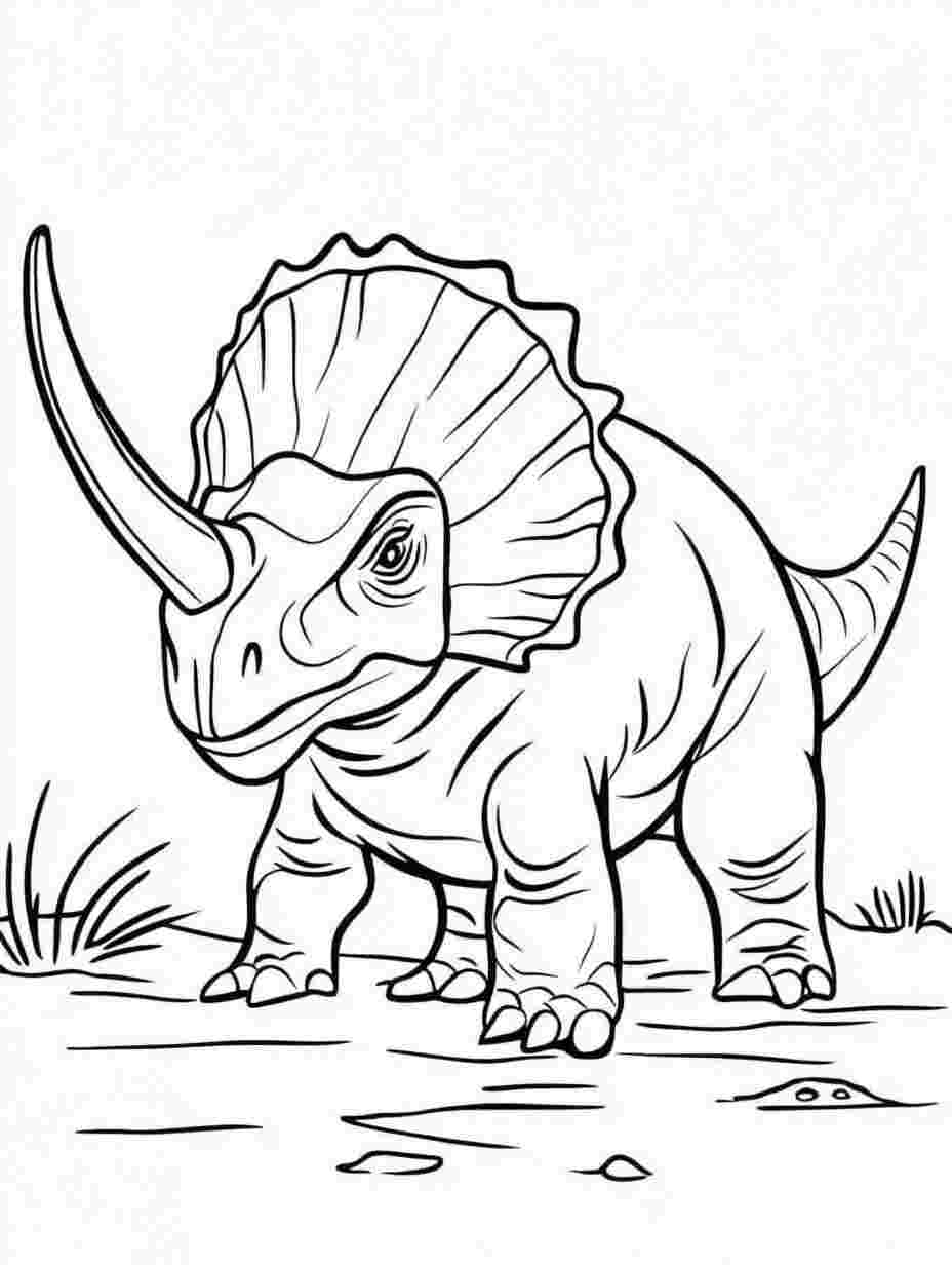 Triceratops One Horn Coloring Pages For Kids