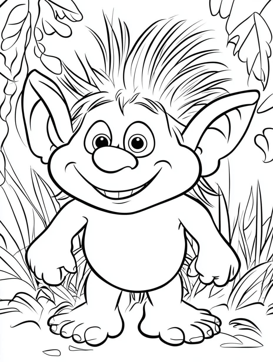 Trolls Cute With Grass Coloring Pages