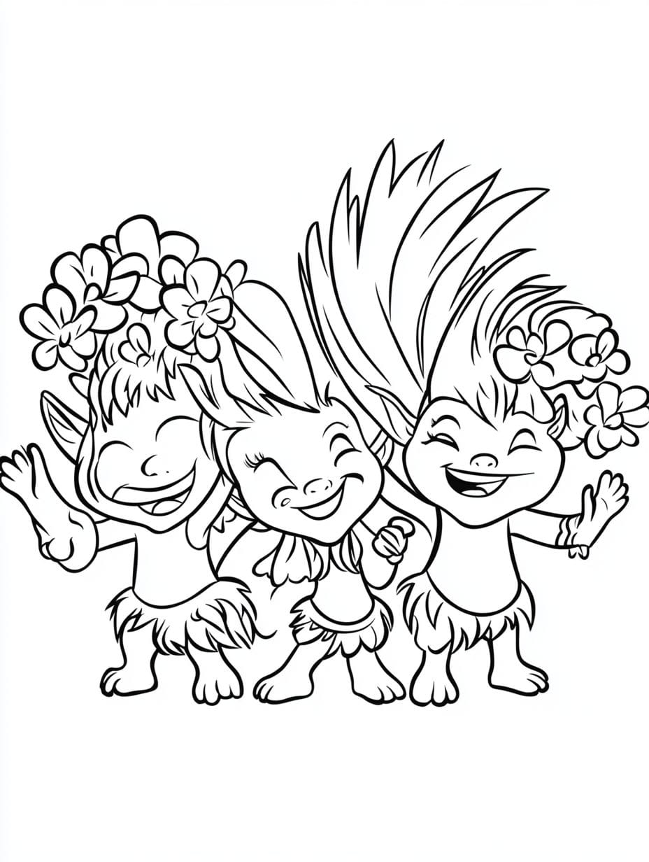 Trolls Friends And Poppy Branch Dancing Coloring Pages