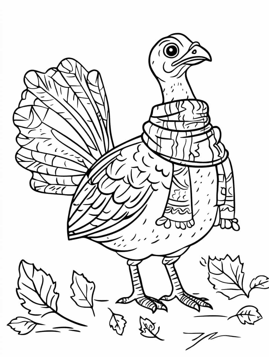 Turkey Wearing A Scarf Coloring Pages