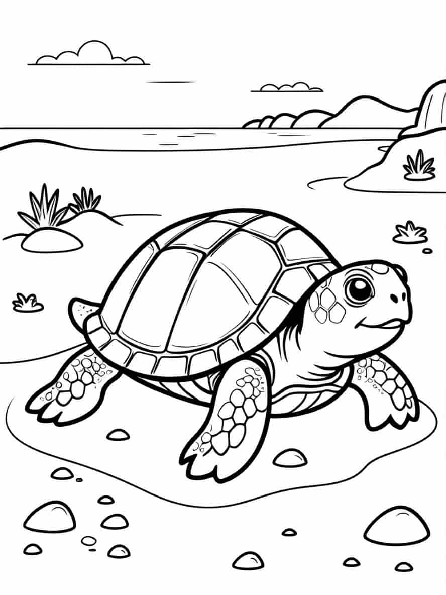 Turtle On Beach Coloring Pages