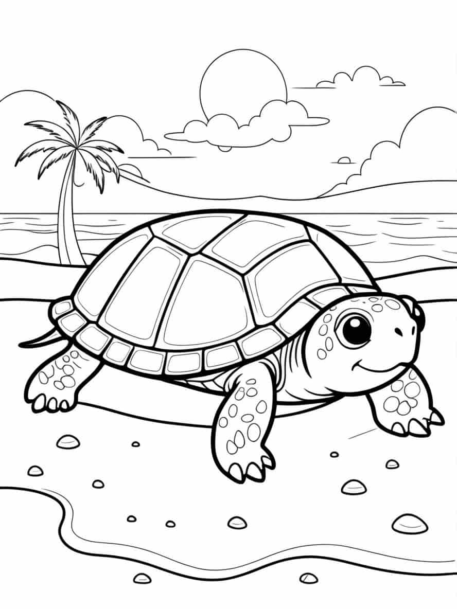 Turtle Resting On Beach Coloring Pages