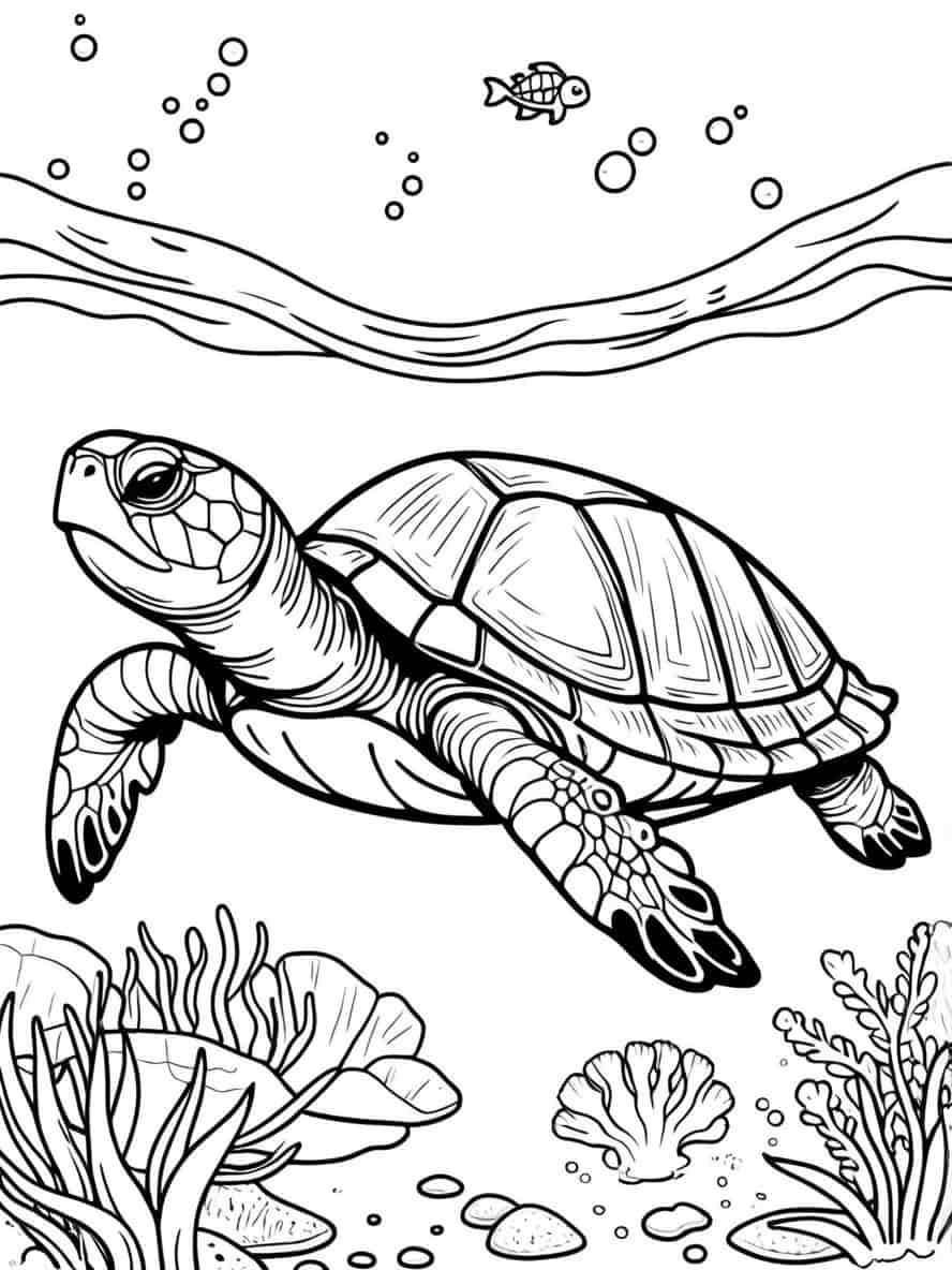 Turtle Swimming Coloring Pages