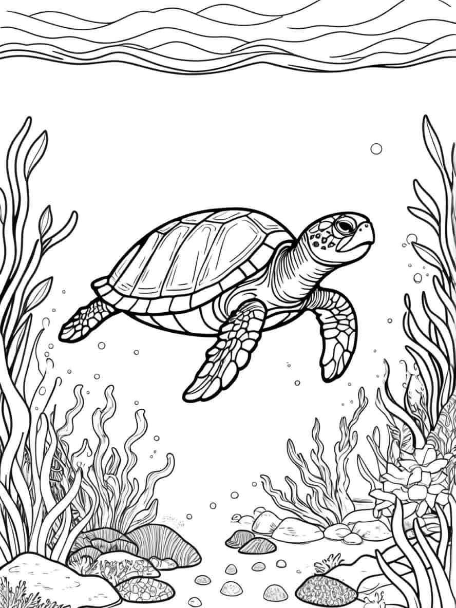 Turtle Swimming In Pacific Coloring Pages