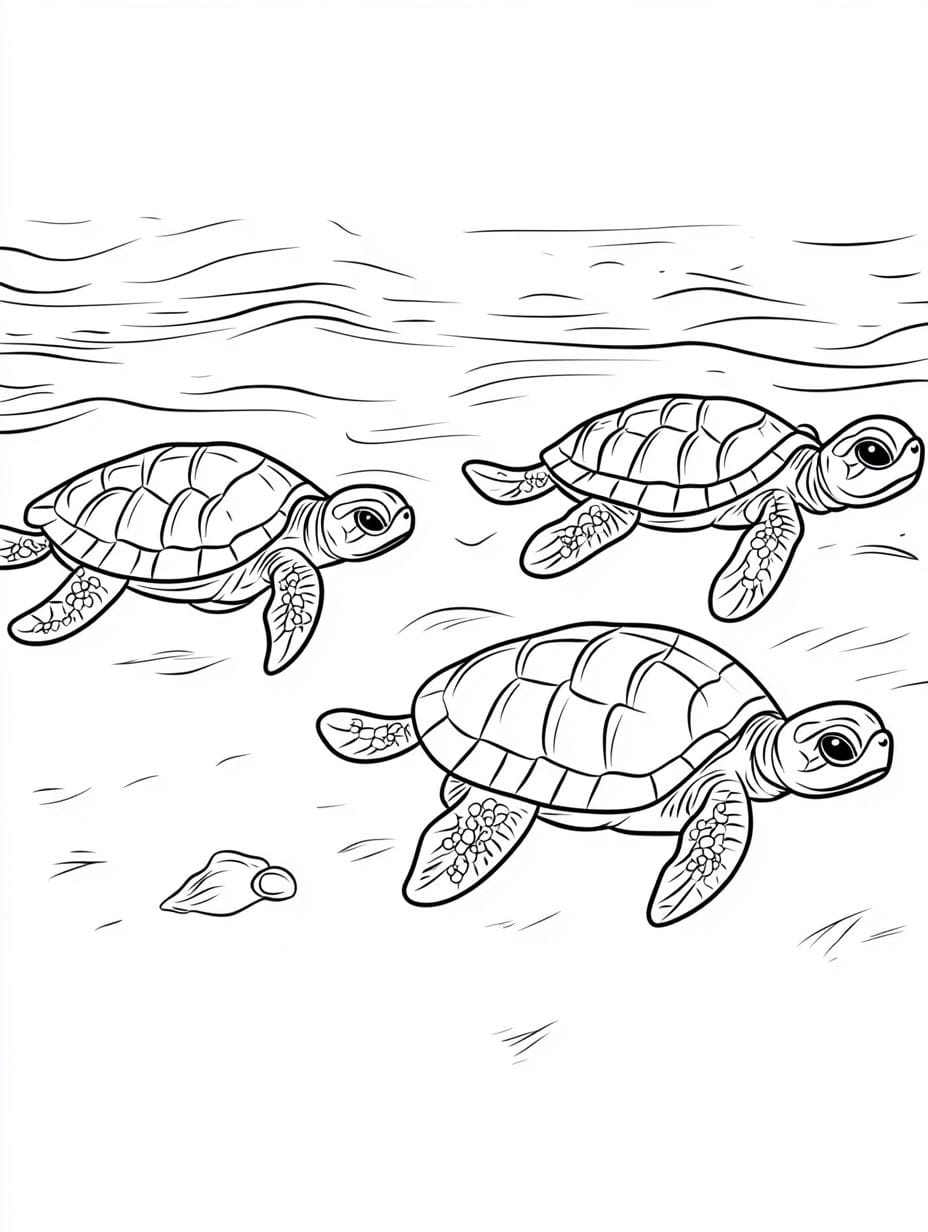 Turtles Heading To The Ocean Coloring Sheets