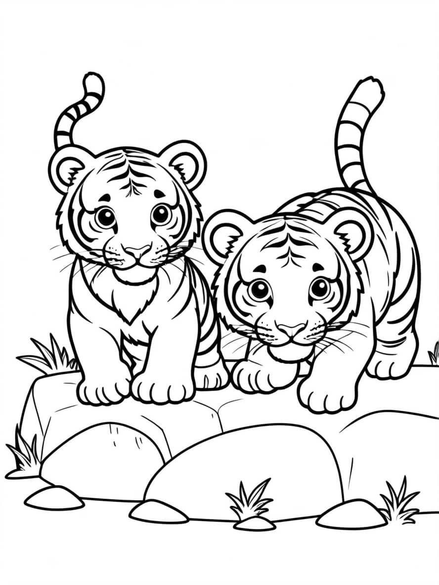 Two Baby Tiger Coloring Pages