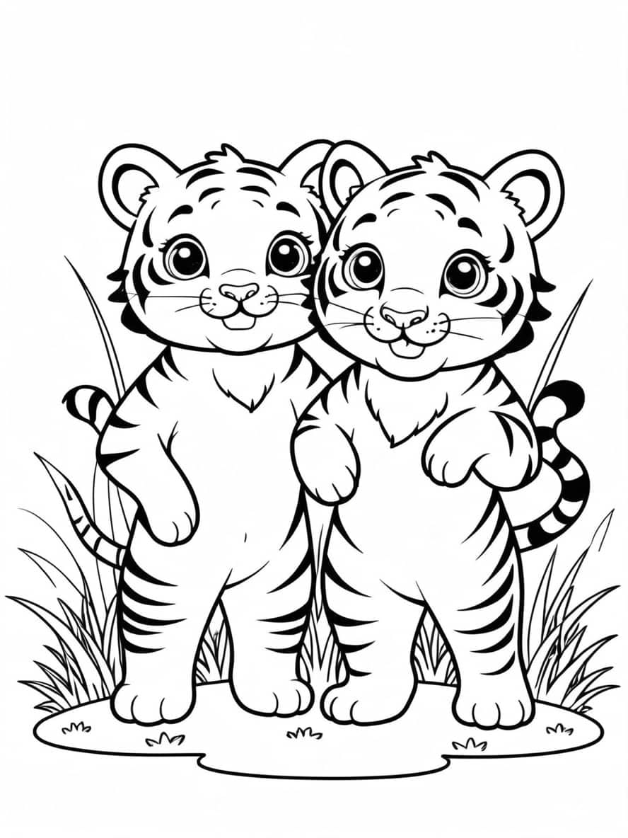 Two Cute Chibi Tigers Coloring Pages