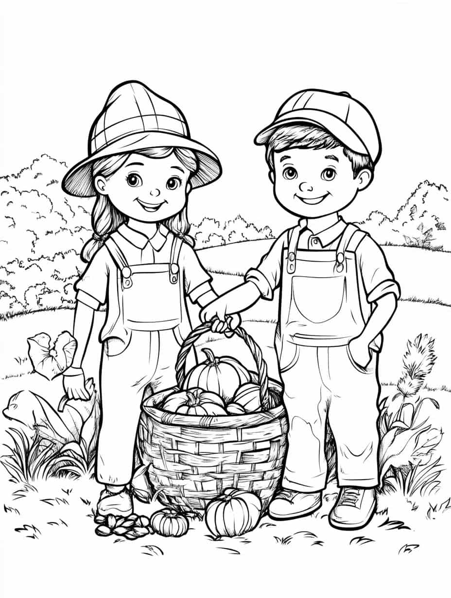 Two Farmers Presenting Harvest Coloring Pages