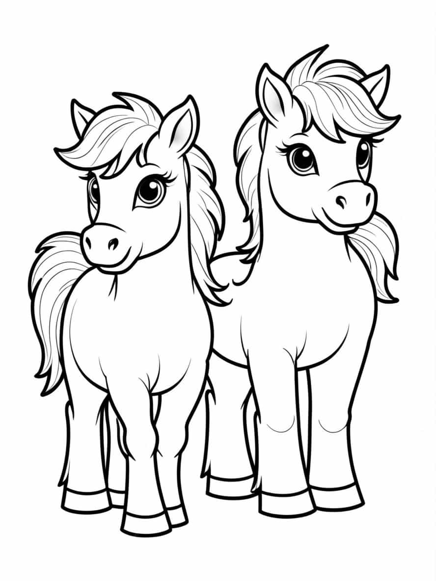 Two Fluffy Miniature Horses Coloring Pages