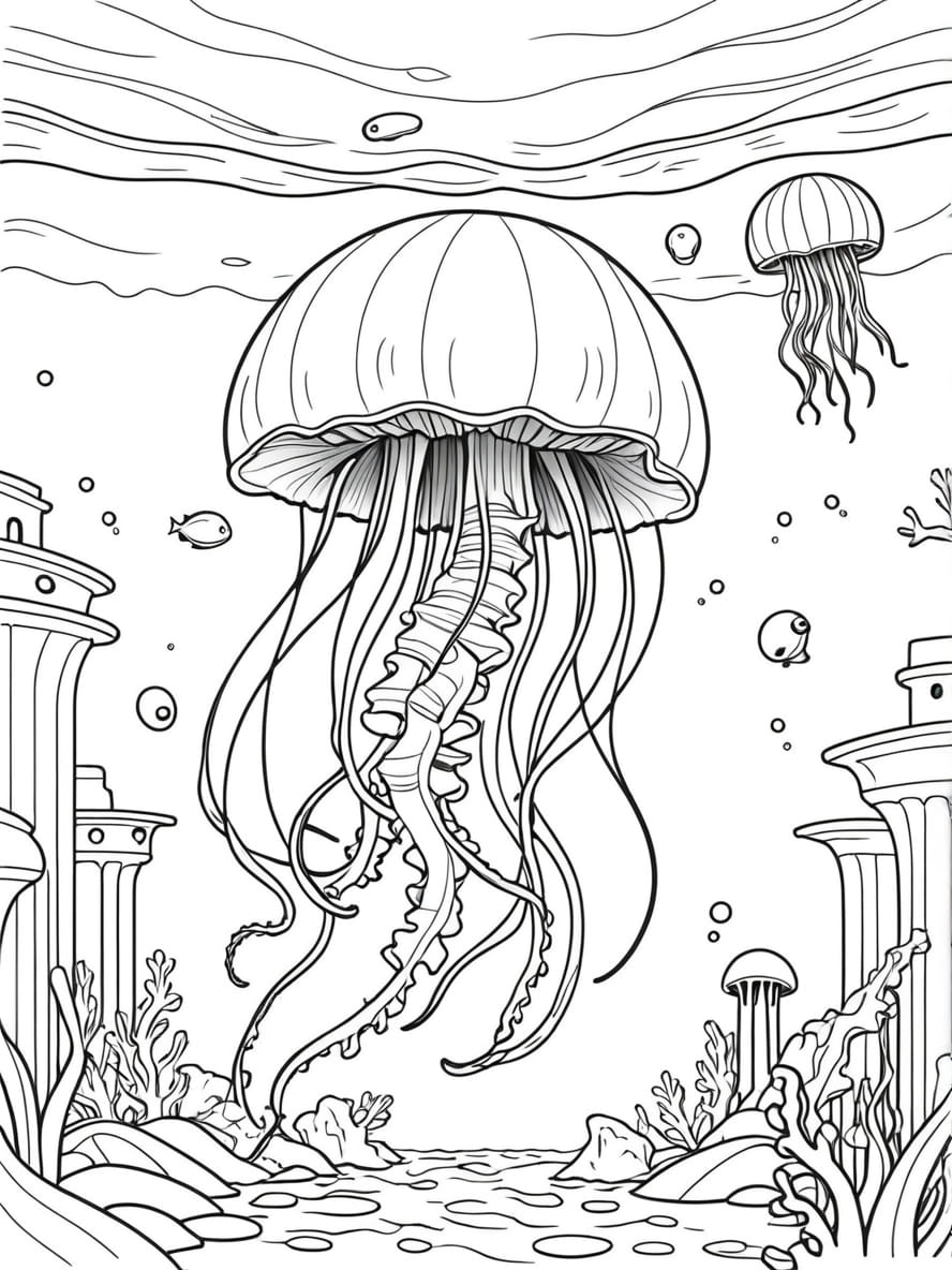 Underwater Jellyfish Adventure Coloring Pages