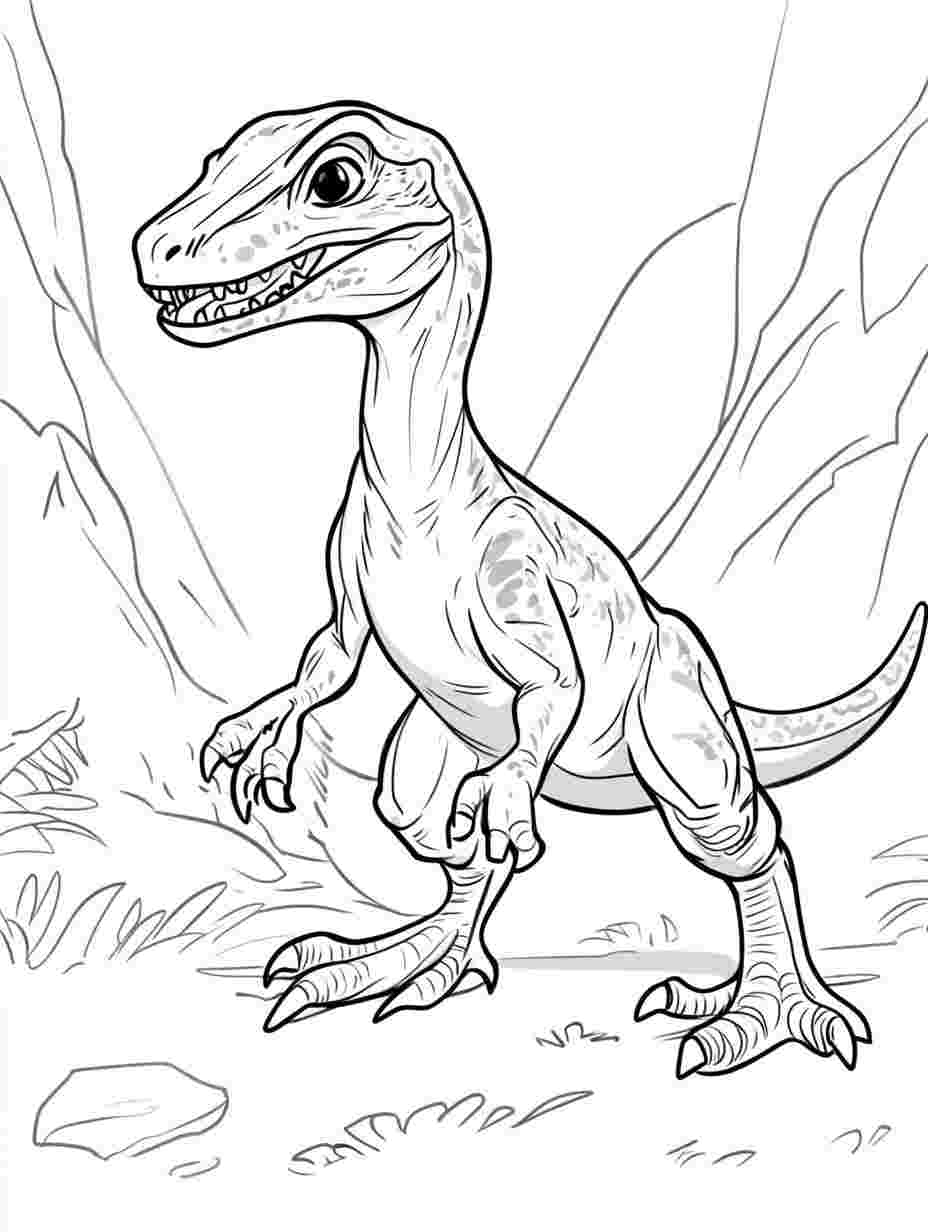 Utahraptor Stand On The Rock Coloring Pages For Kids