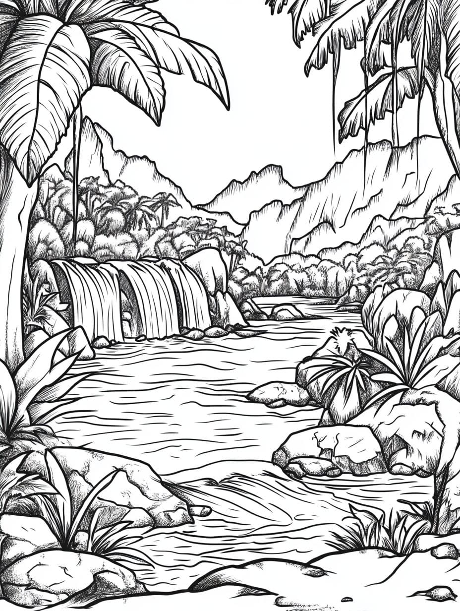 Winding Stream Jungle Coloring Pages