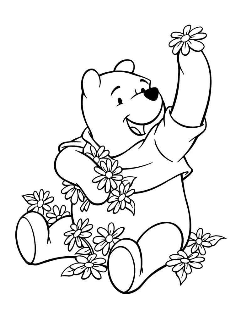 Winnie The Pooh With A Flower Coloring Pages For Kids