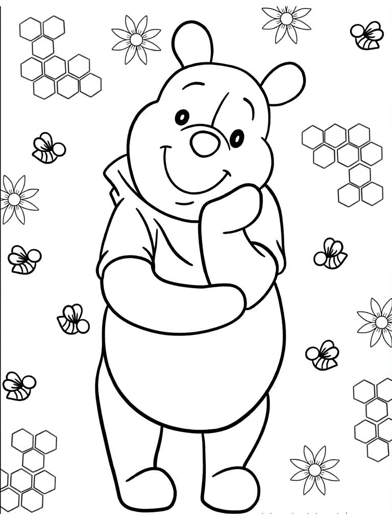 Winnie The Pooh With Bees And Honey To Coloring Pages