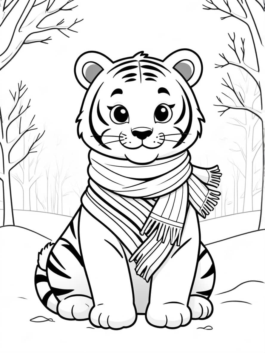 Winter Themed Tiger Coloring Pages For Kids