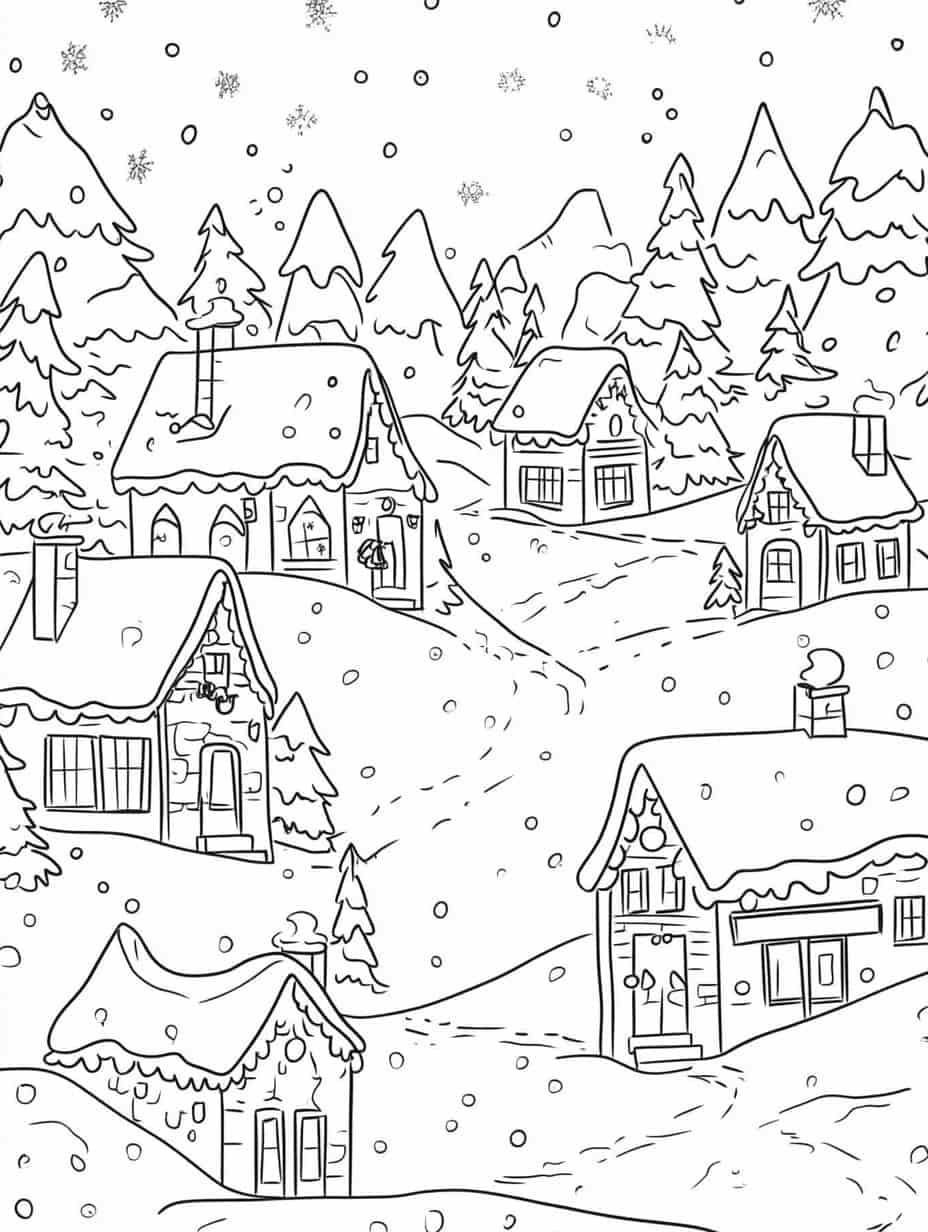 Winter Village Scene A Small Village With Snow C