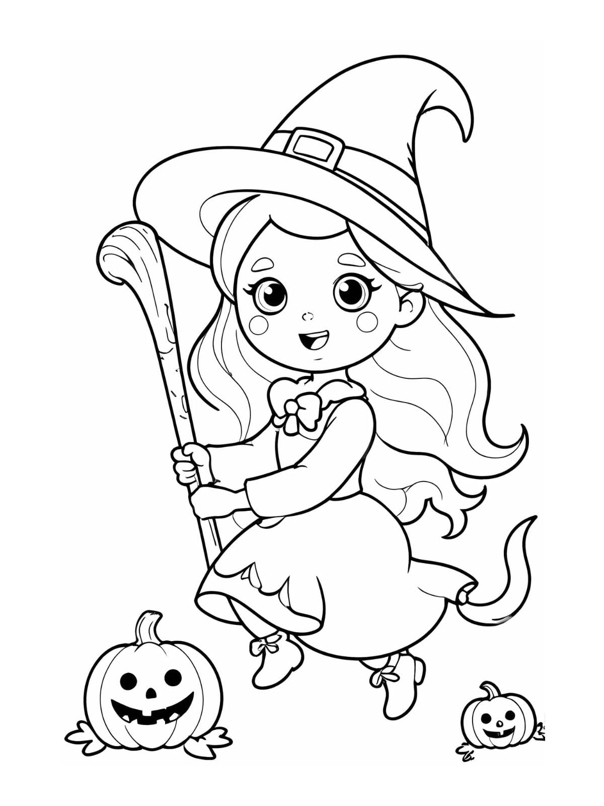 Witch In Castle Halloween Coloring Pages