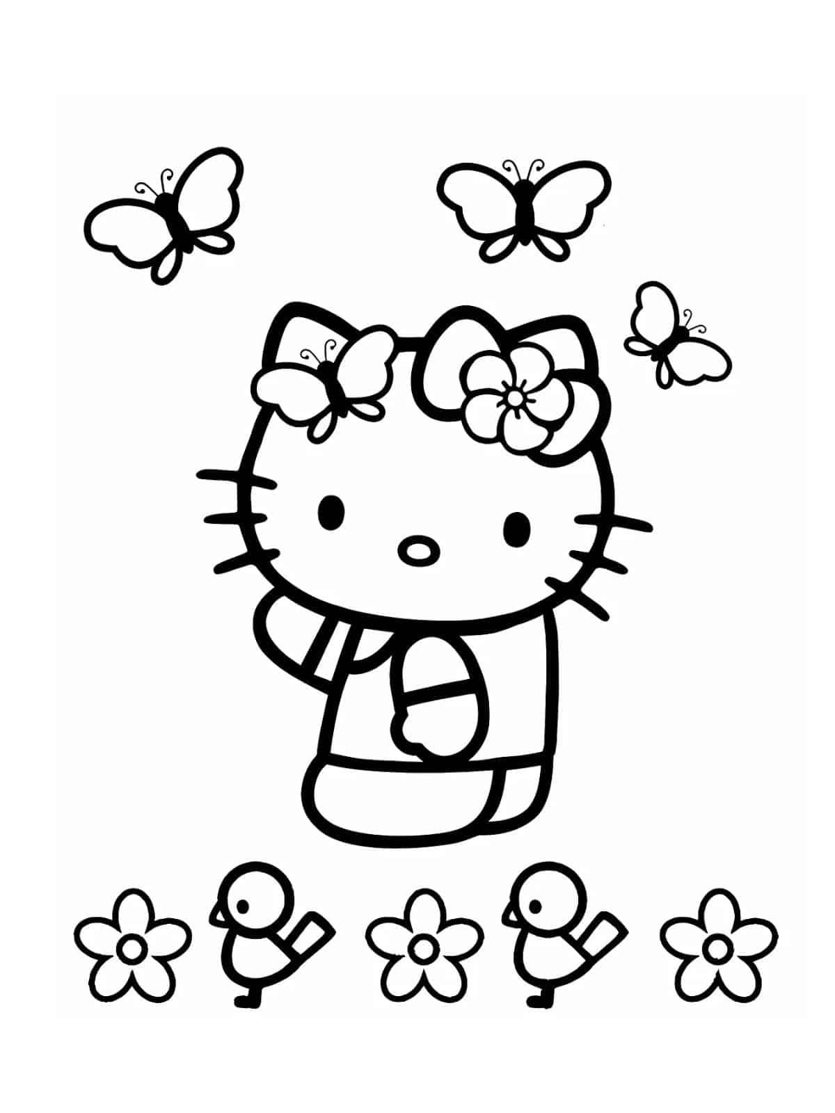 Adorable Hello Kitty And Butterfly Coloring Sheets