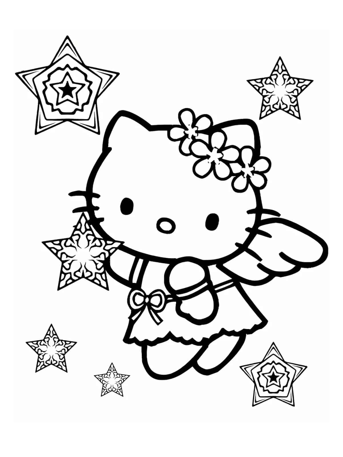 Adorable Hello Kitty And Star Coloring Sheets