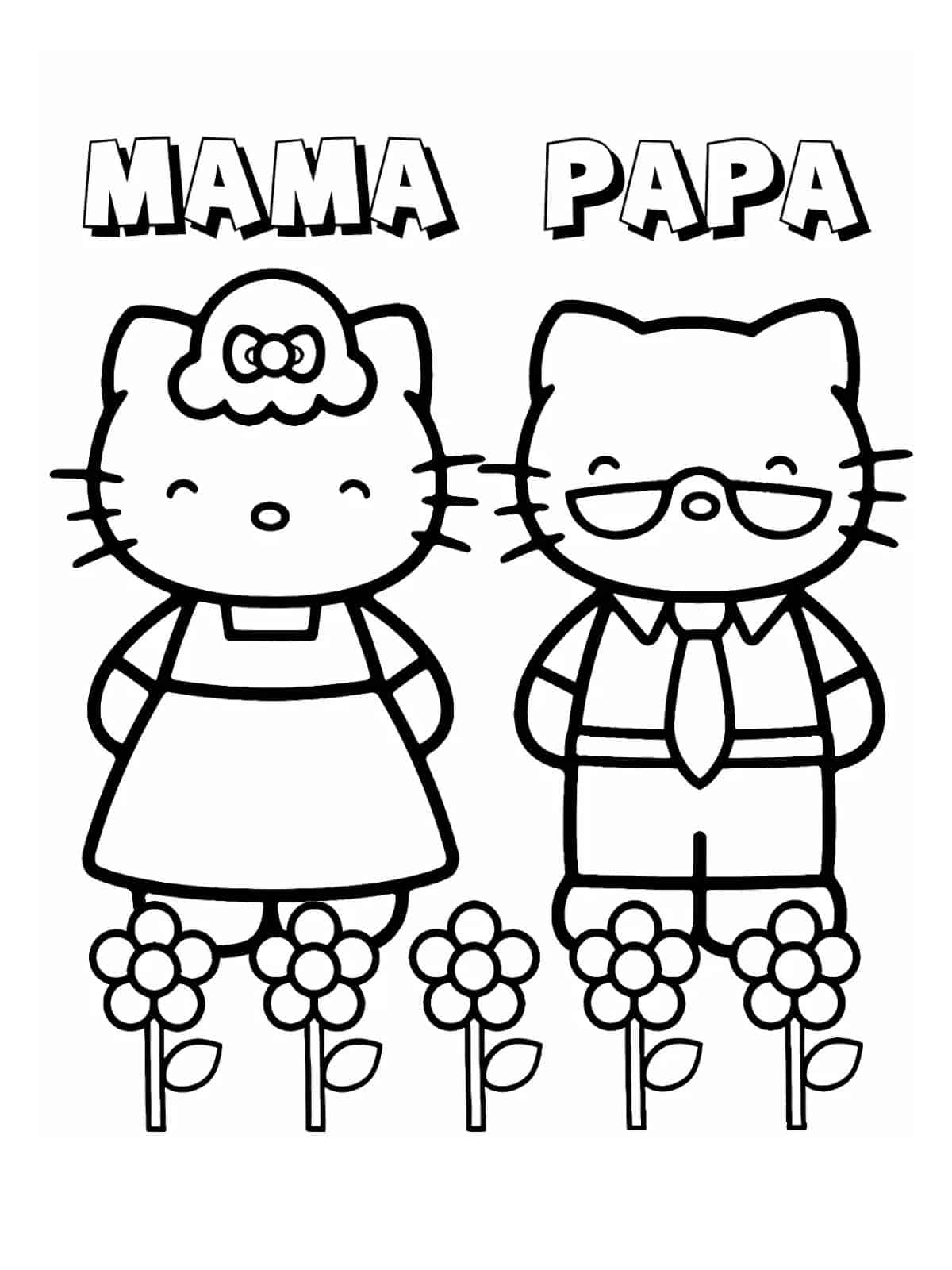 Adorable Hello Kitty Mama Papa Coloring Sheets