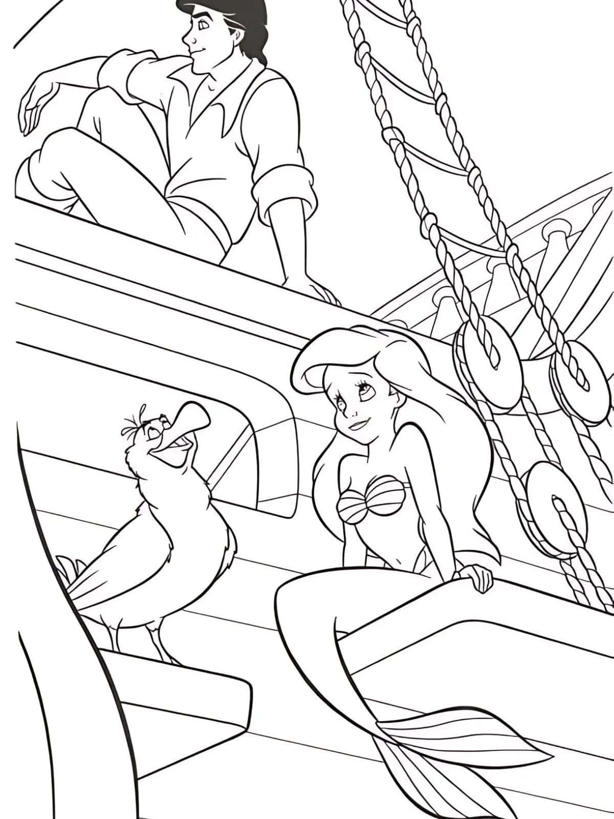 Ariel Falling In Love With Prince Eric Coloring Pages