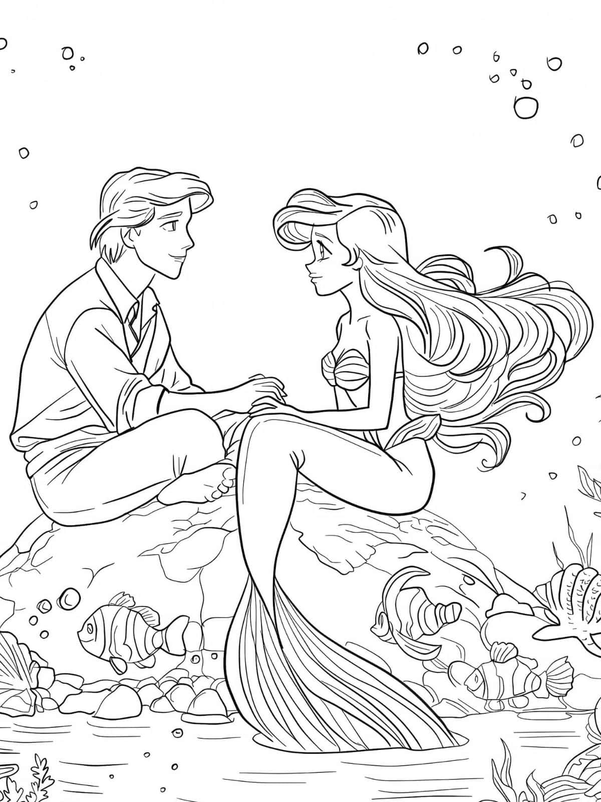 Ariel Meeting Prince Eric Coloring Pages