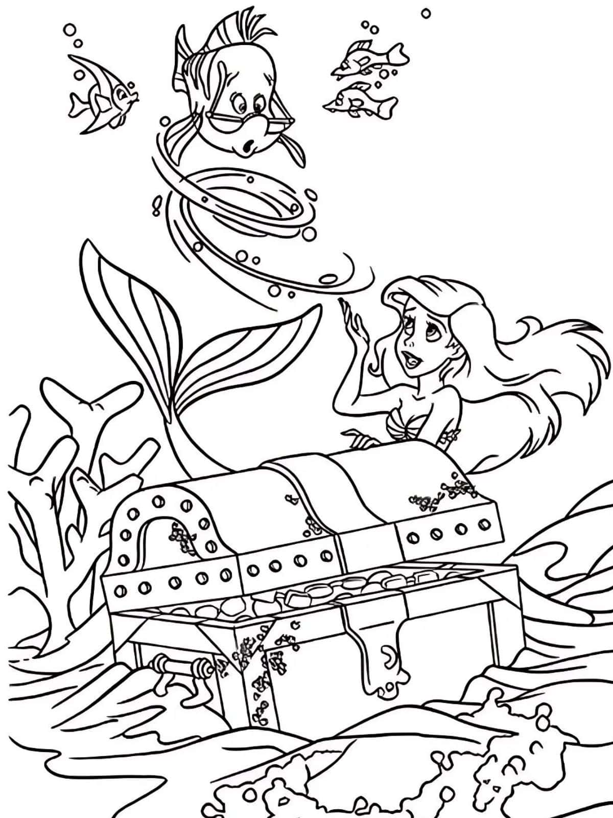 Ariel Swimming In The Ocean Coloring Pages