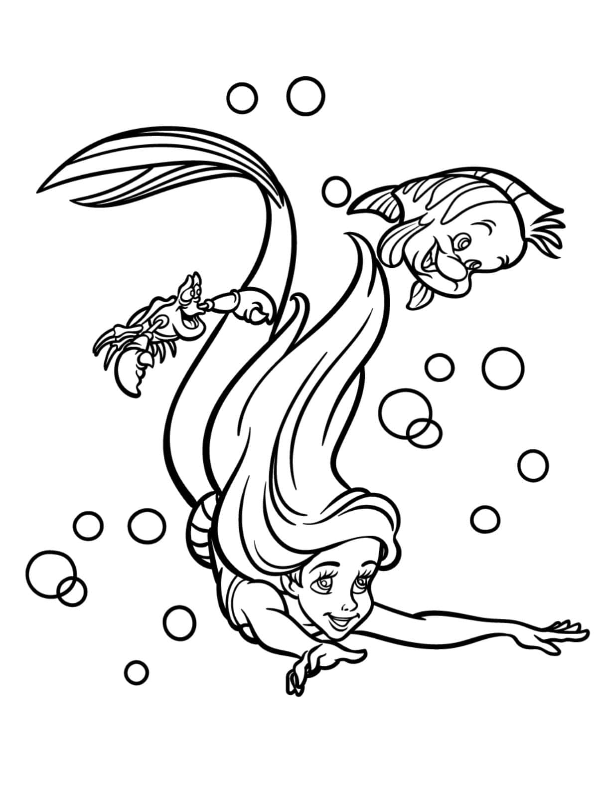 Ariel Swimming In The Ocean Coloring Pages For Kids