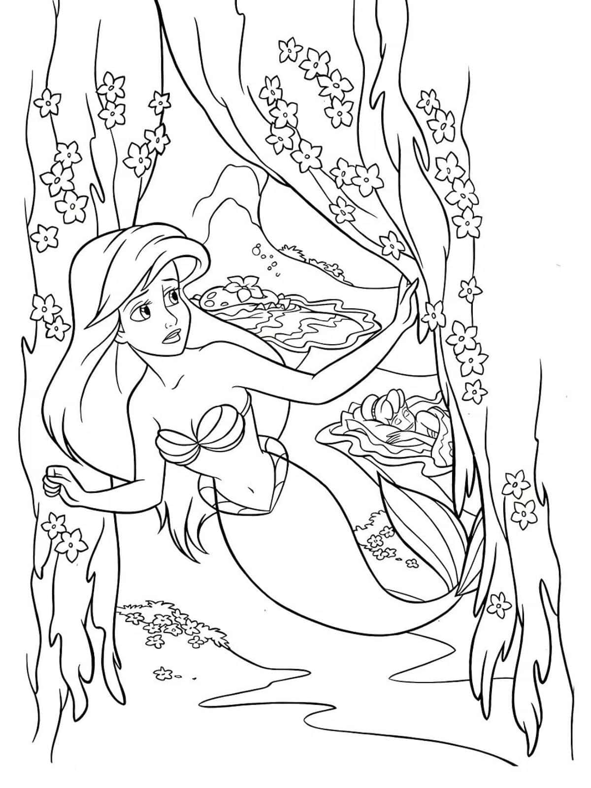 Ariel Swimming In The Ocean Coloring Pages