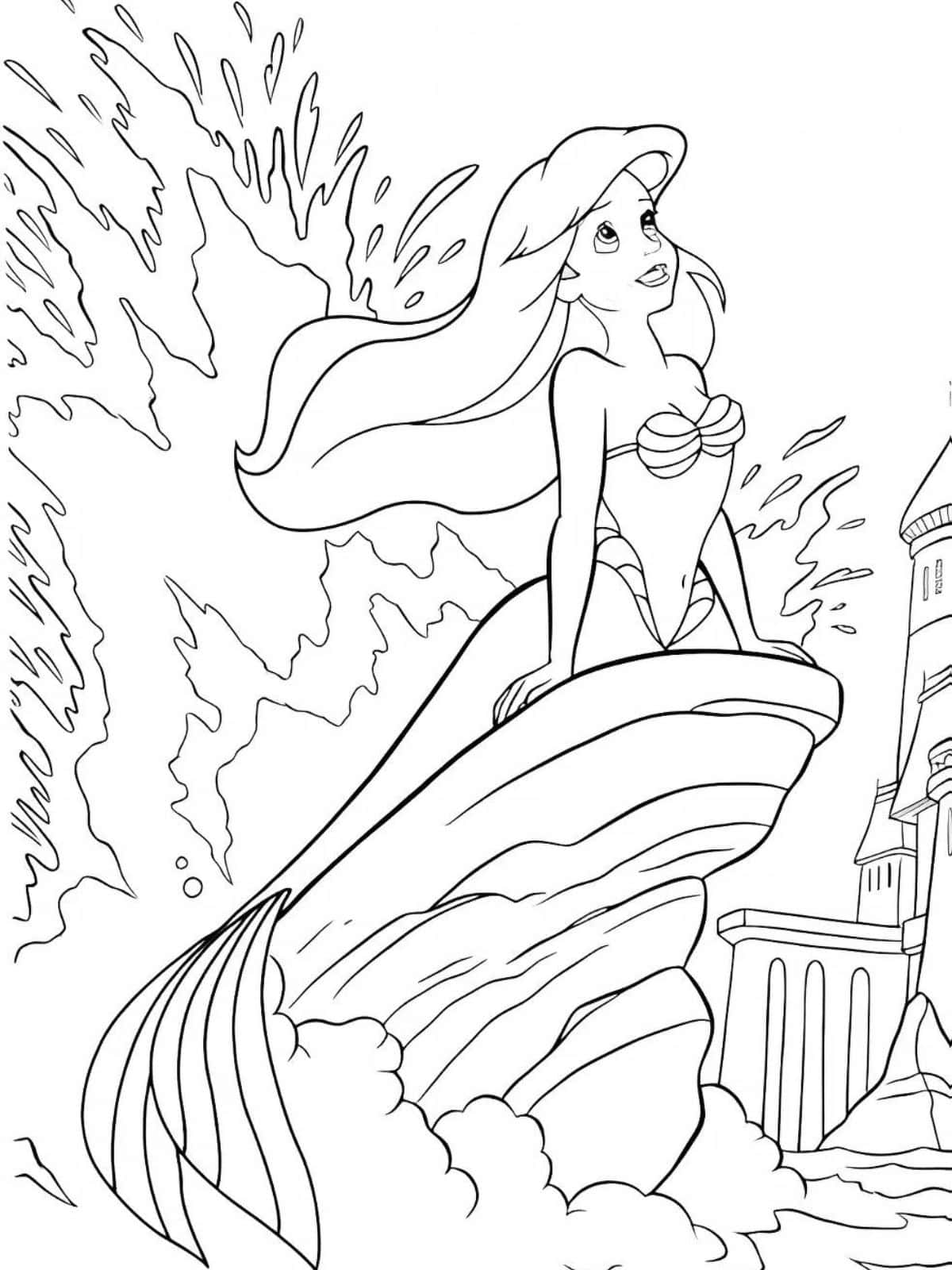 Ariel Swimming In The Ocean Coloring Sheets