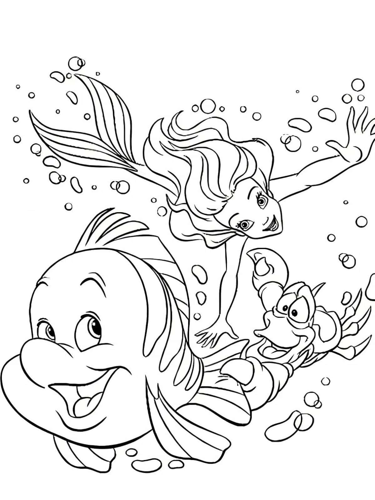 Ariel Swimming In The Ocean To Color