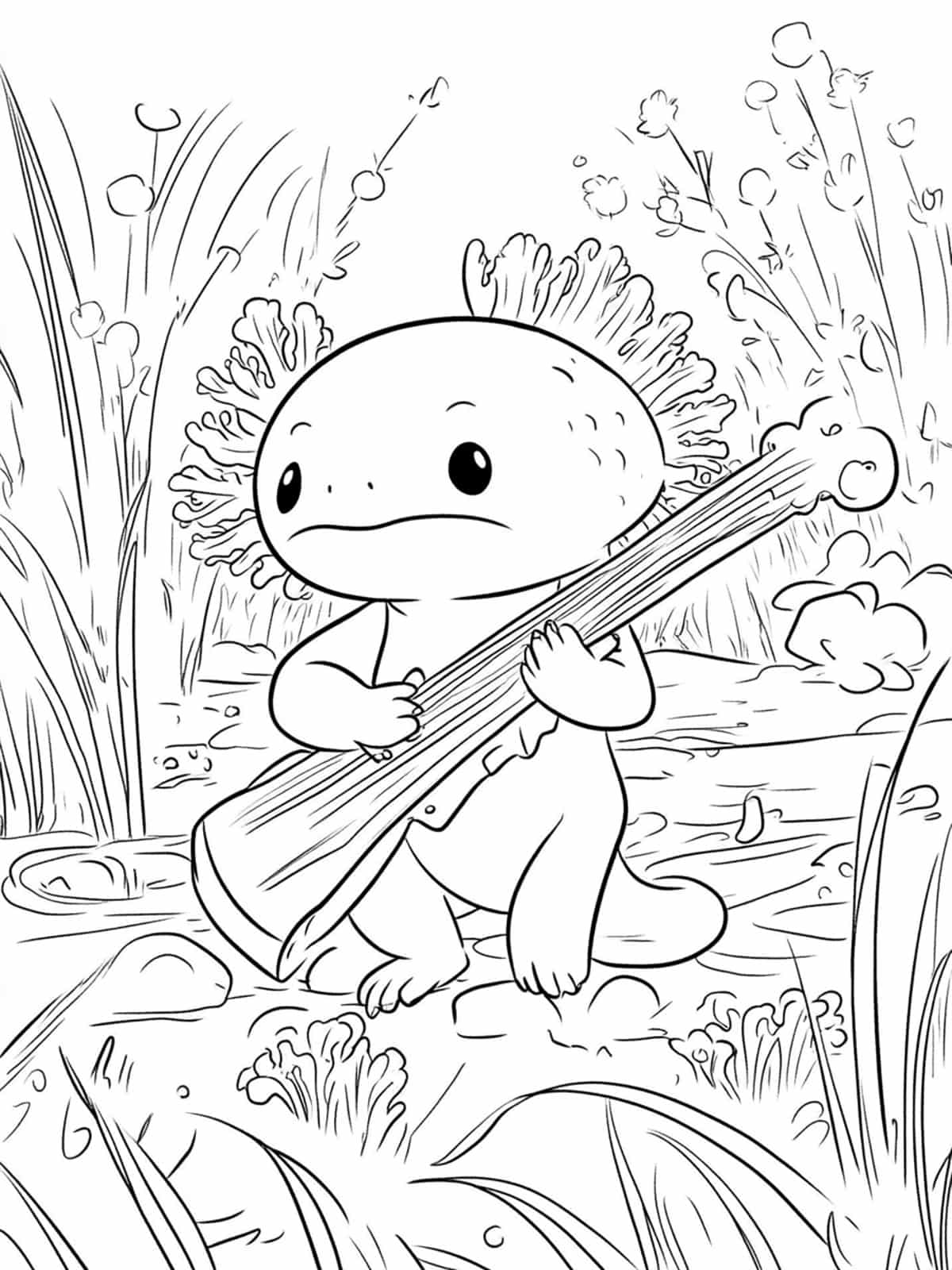 Axolotl Playing A Musical Instrument Coloring Page