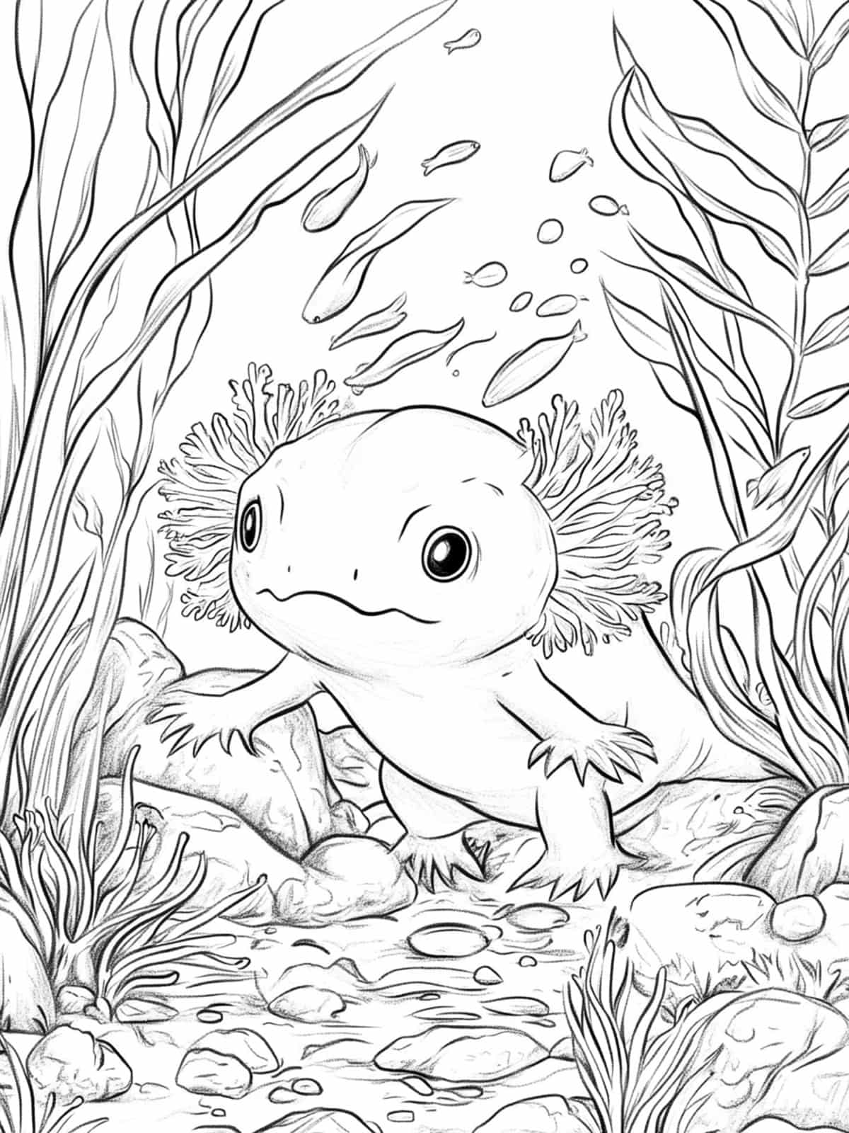 Axolotl Playing With Fish Coloring Pages