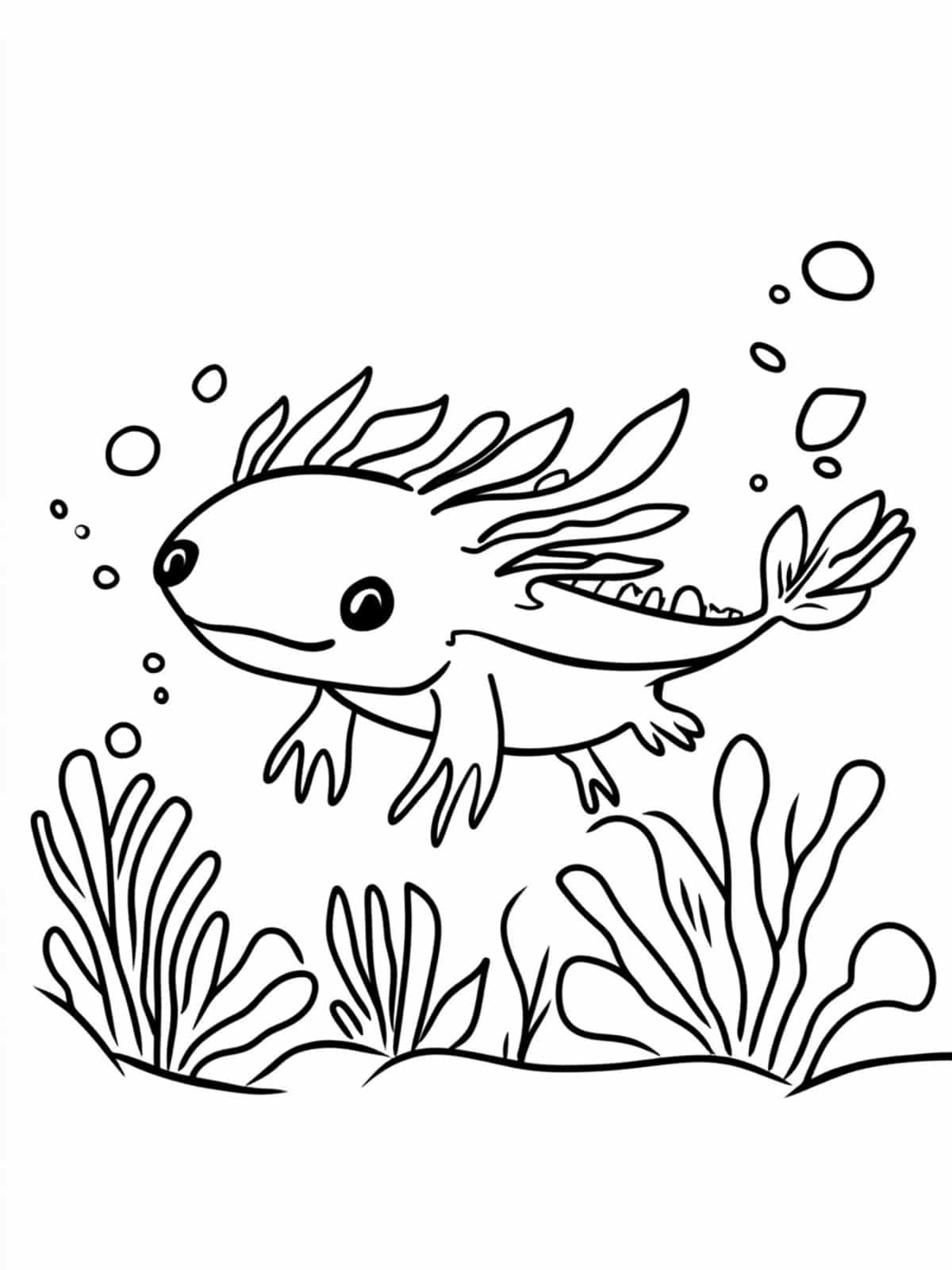 Axolotl Swimming Underwater Coloring Page