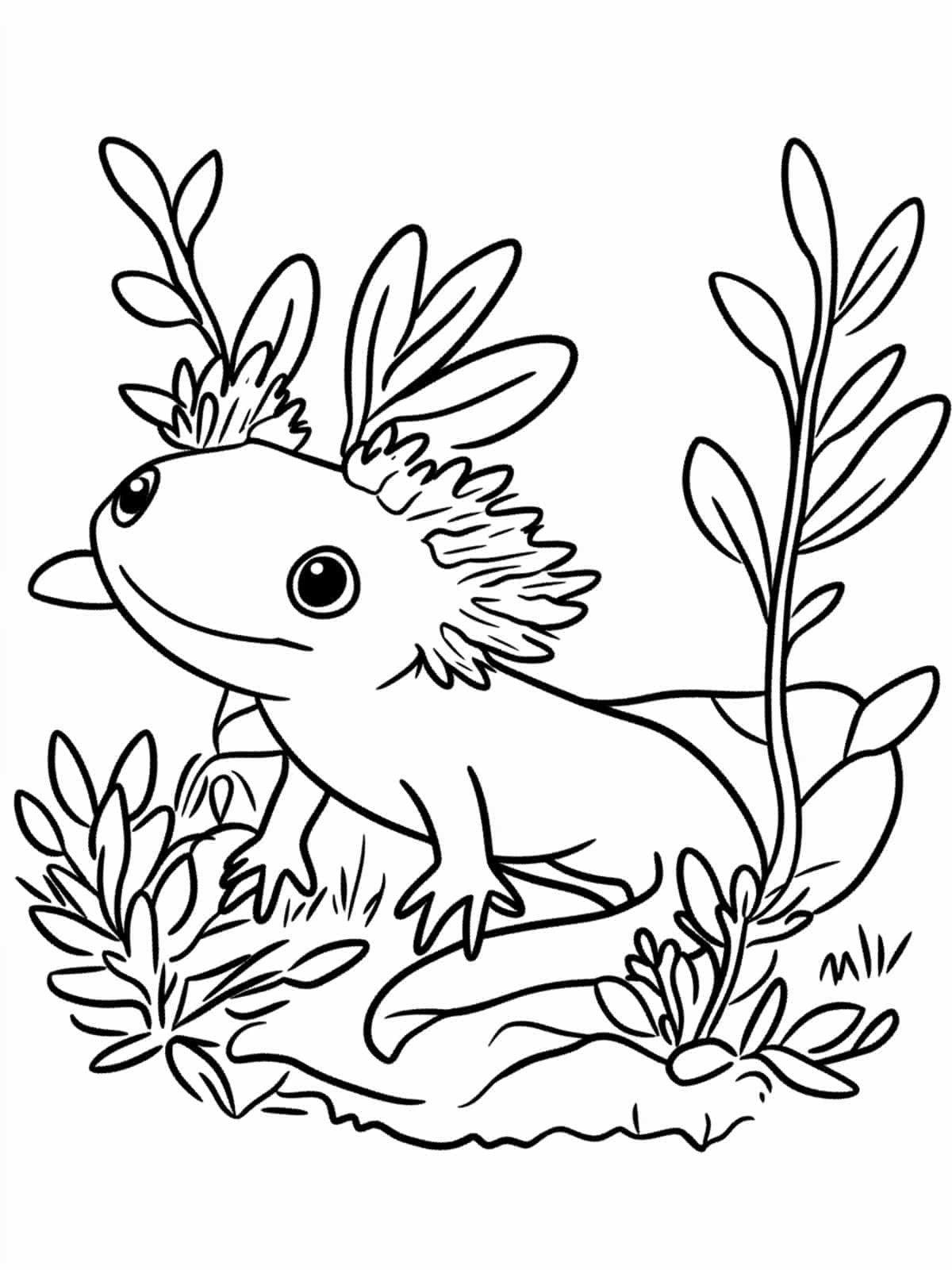 Axolotl With Flowers Coloring Page