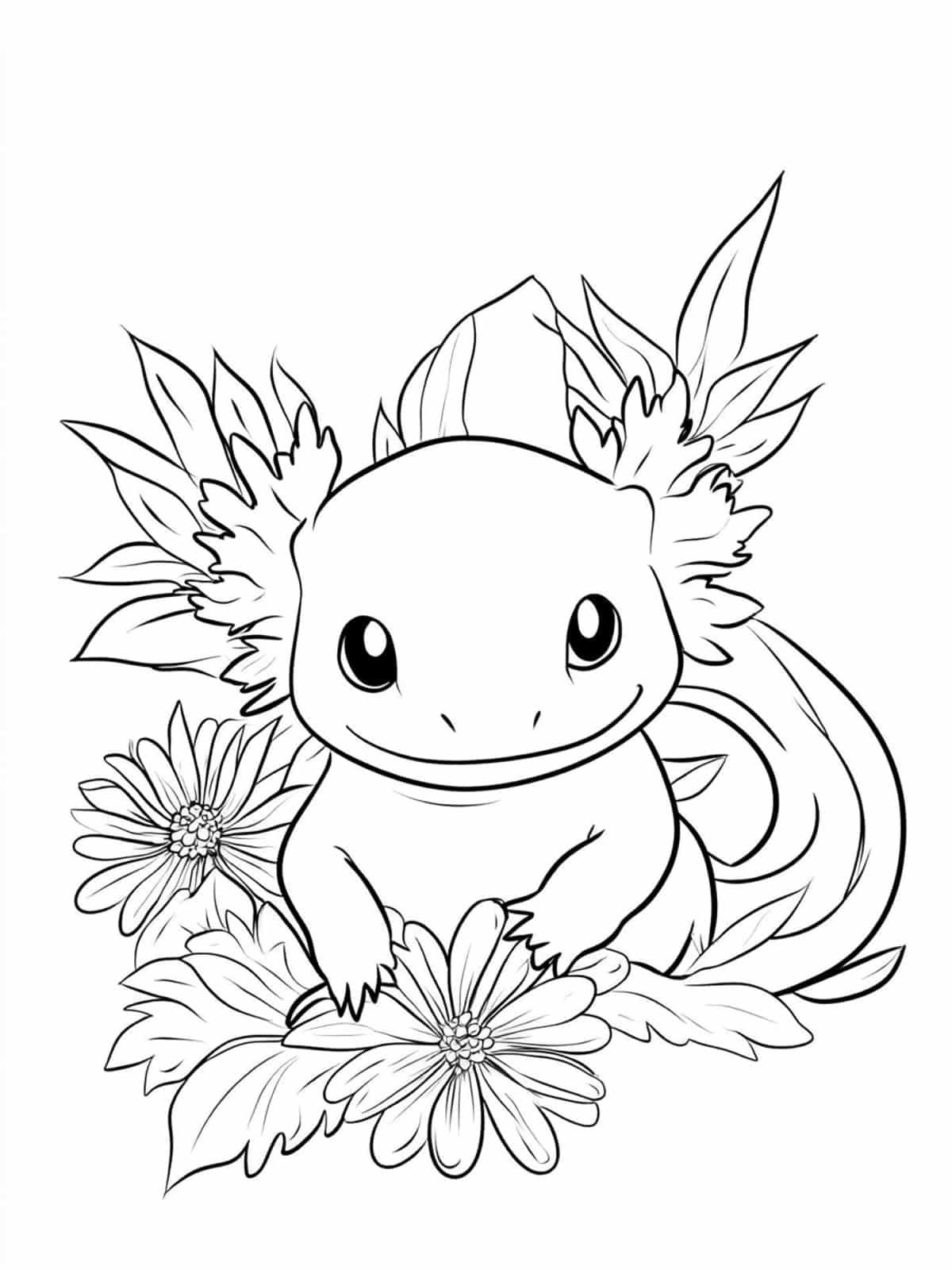 Axolotl With Flowers Coloring Pages